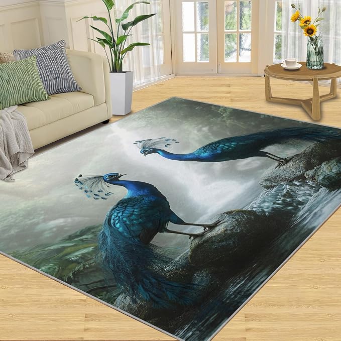 Peacock Rug 4x6-4x6 Rug, Peacock Couples Area Rugs - Image 2