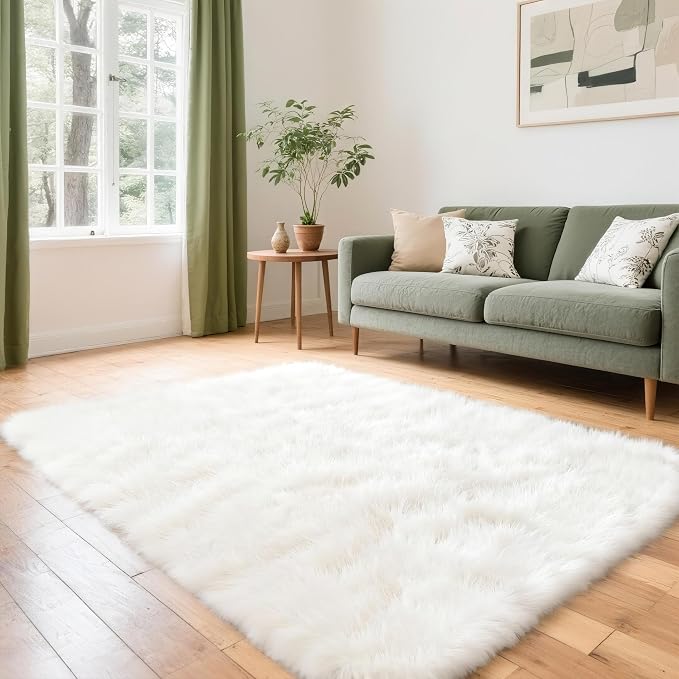 4x6 Solid Fluffy White Area Rug – Washable, Living Room Rug, Non-Slip High Pile - Image 8