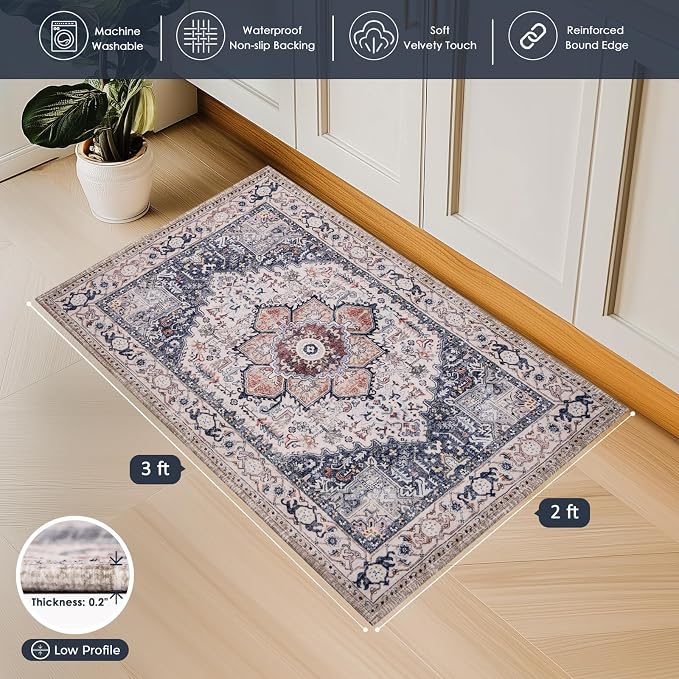 PURRUGS Vintage Farmhouse Boho Throw Rug 2x3 ft, Non-Slip Machine Washable Rug - Image 3
