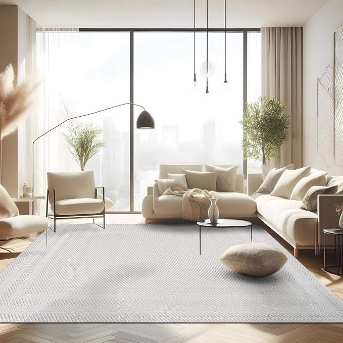 CAMILSON Micro Loop Rug 8x10 Modern Luxury Bordered Area Rugs Soft High and Low - Image 7
