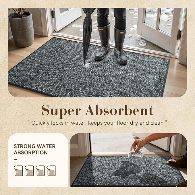 MontVoo Door Mat Indoor Entrance Doormat, Absorbent Durable Rubber Non Slip - Image 5