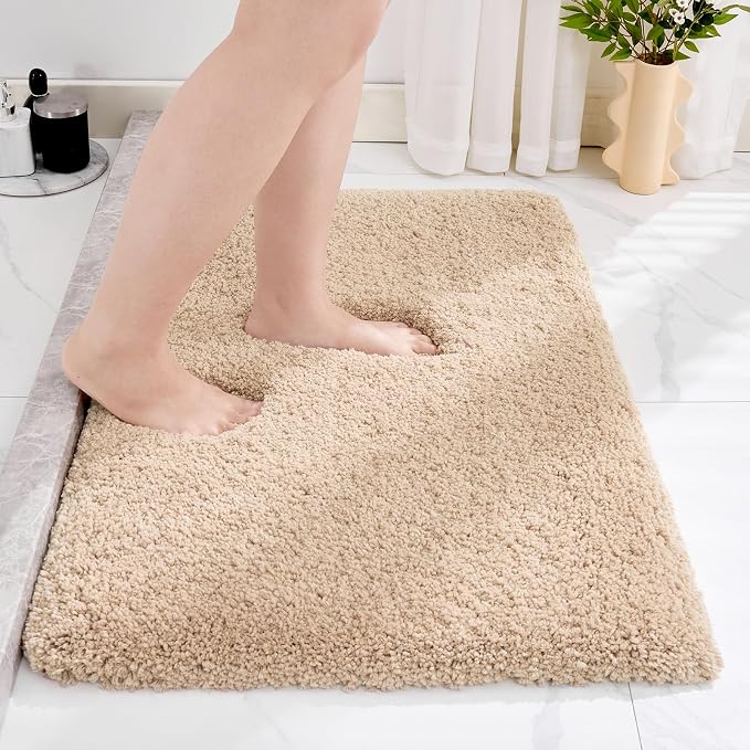Small Bathroom Rug 17x24 Non Slip Beige Fluffy Bath Mat by Disolla