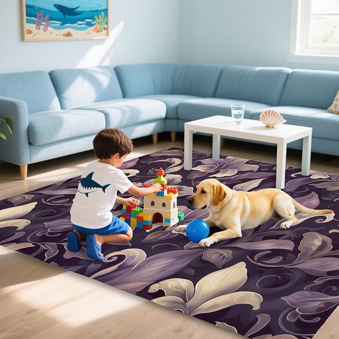 Purple Luxury Floral Texture Rug - Image 7