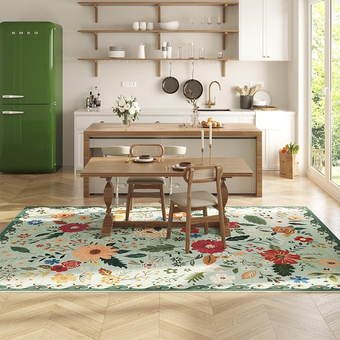 5x7 Washable Rug for Living Room, Non Slip Low Pile Soft Flower Carpet - Image 4