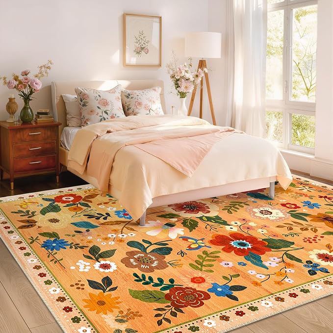Floral 8x10 Area Rug Machine Washable Soft Print Boho Carpet Non Slip Doormat - Image 9