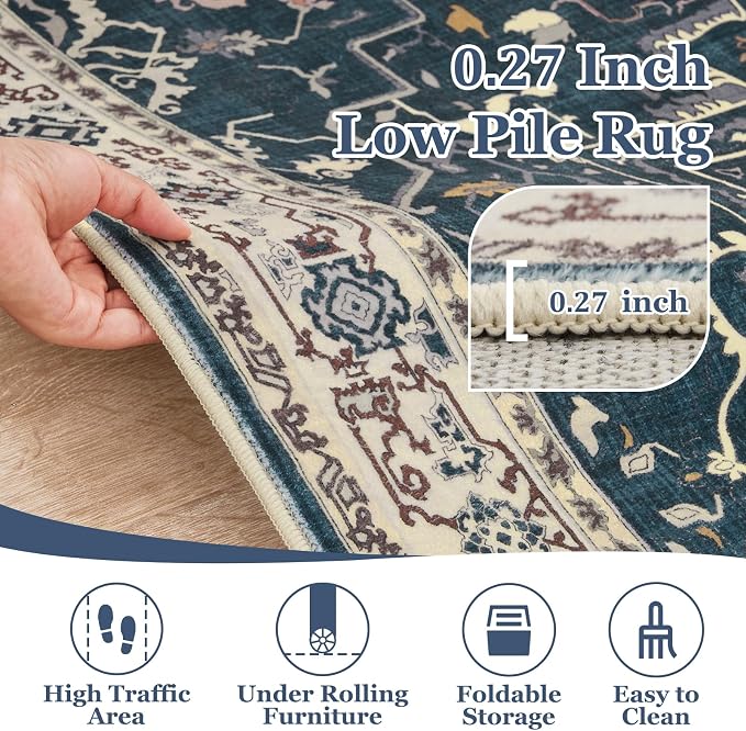Large Vintage Area Rugs 9x12 for Living Room, Dark Distressed Medallion Printed - Image 7