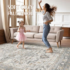 8x10 Area Rugs Living Room: Washable Boho Large Neutral Vintage Soft Rug Stain - Image 3