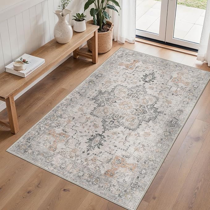 4x6 Area Rugs for Living Room, Machine Washable Low Pile Vintage Rugs, Non Slip - Image 4