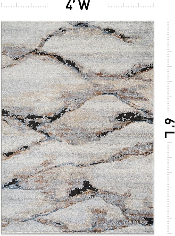 Rugshop Contemporary Gray Striated Area Rug Kid & Pet Friendly 4' x 6' Ideal - Image 2