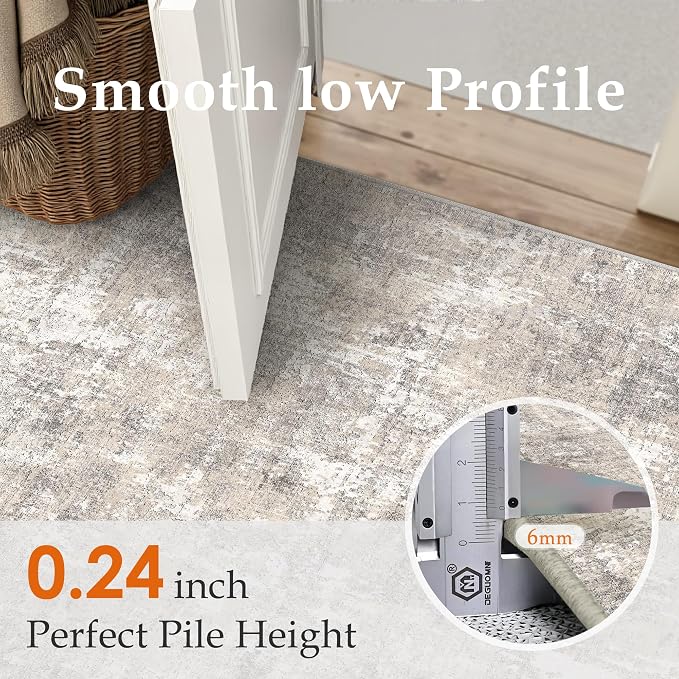 Machine Washable Area Rug 9x12 Beige Gray Large Living Room Indoor Accent Rug - Image 3