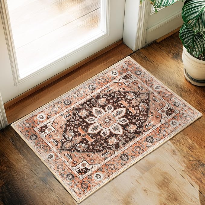 XWZO Entryway Area Rug 2x3ft — Soft Vintage Low Pile Non-Slip Backing Door Mat by XWZO