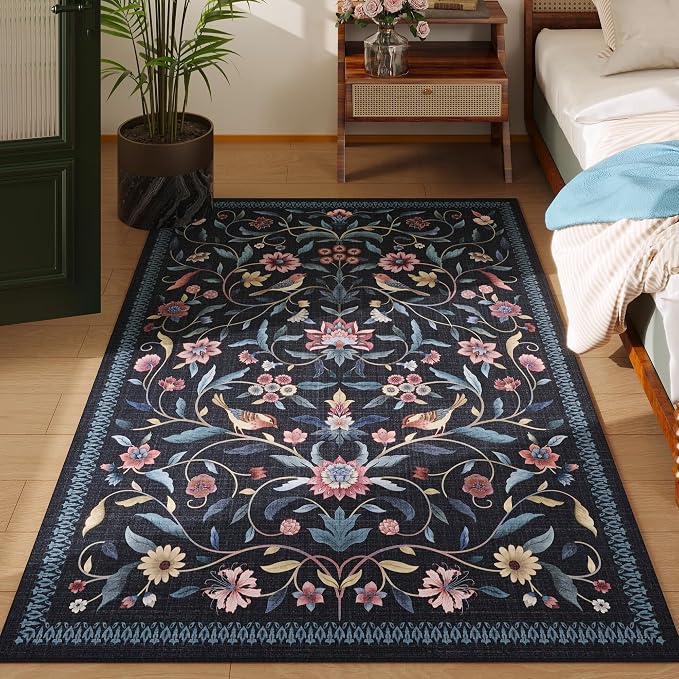 Vintage Medallion Floral 4x6 Rug, Machine Washable Non-Slip Area Rug, Low Pile - Image 5