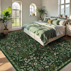 9x12 Dark Green Vintage Floral Area Rug, Washable Large Boho Living Room Rugs - Image 4