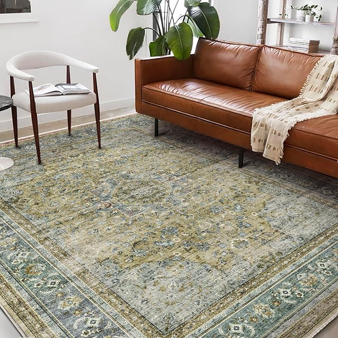 Washable Area Rug 9'x12' Boho Design Non-Shedding Easy Care Ideal - Image 2