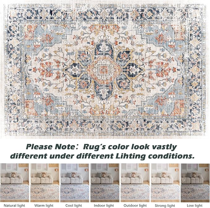 VK VK·LIVING Machine Washable Rug 4'x6' Vintage Design Washable Area Rugs - Image 8