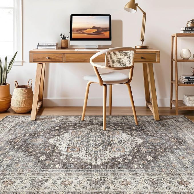 9x12 Area Rug Living Room: Washable Boho Large Neutral Vintage Soft Rugs Stain - Image 7