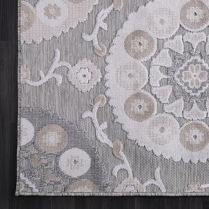 CAMILSON Indoor Outdoor Rug 9x12 Bohemian Medallion Floral Area Rugs - Image 4