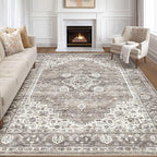 8x10 Area Rugs Living Room: Washable Boho Large Neutral Vintage Soft Rug Stain by LOONGRUG