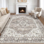 7x9 Area Rug Living Room: Washable Boho Large Neutral Vintage Soft Rugs Stain by LOONGRUG