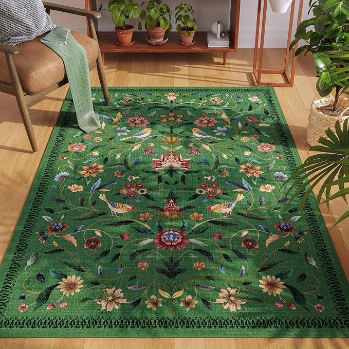 Vintage Medallion Floral 4x6 Rug, Machine Washable Non-Slip Area Rug, Low Pile - Image 3