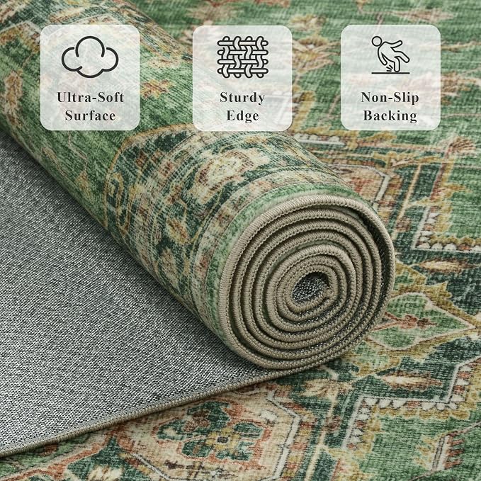 2x6 Vintage Runner Rug Low Pile Runners Non-Slip Machine Washable Rug Retro - Image 4