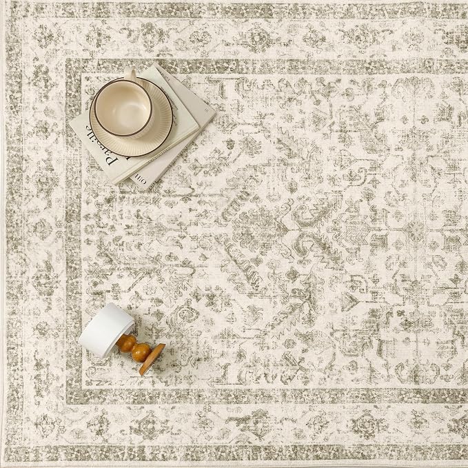 Taupe 2x5 Runner Rug Vintage Area Carpet Hallway Indoor Kitchen Washable Low - Image 5