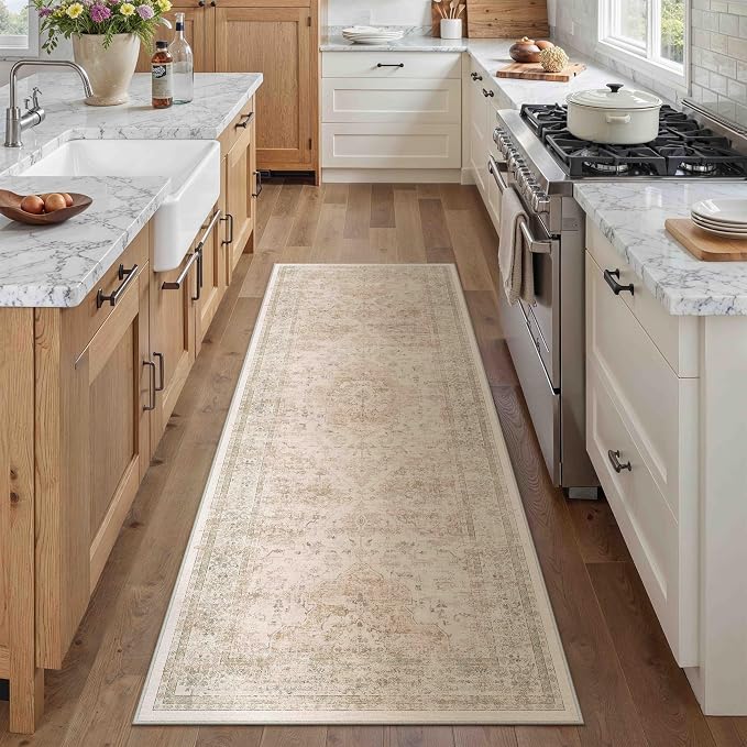 Hallway Runner Rug 2x5 Washable Beige Vintage Distressed Runner Oriental Soft - Image 5
