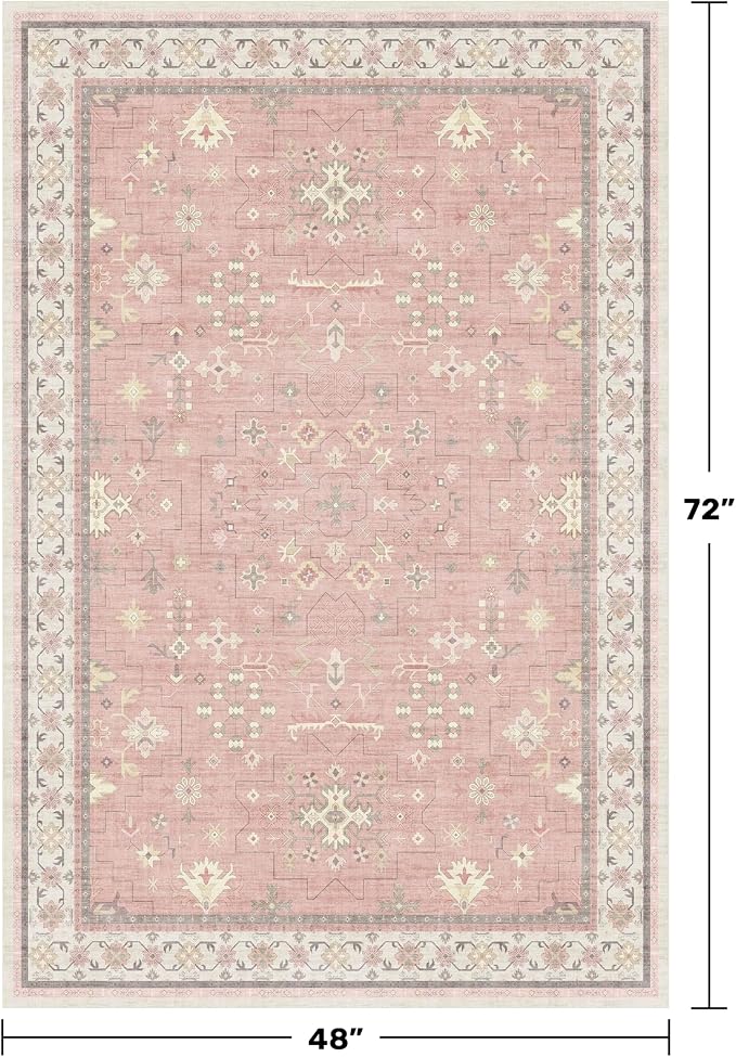 Pink and Gold Girls Rugs for Bedroom, 4x6 Non Slip Nursery Floral Area Rug - Image 2