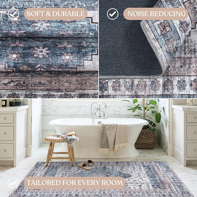 Washable Area Rug. Modern Farmhouse. Vintage. Turkish. Bohemian. Distressed. - Image 5