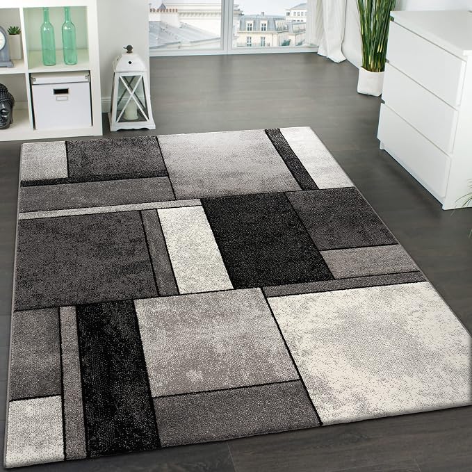 Paco Home Area Rug Modern Geometric Pattern in Grey White, Size: 6'7" x 9'6" - Image 5