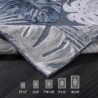 CAMILSON Indoor Outdoor Rug Navy Blue 4x6 Leaf Tropical Botanical Area Rugs - Image 6