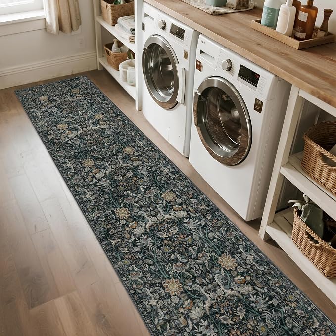 Washable Runner Rug 2x10: Vintage Boho Floral Carpet Runners - Image 4