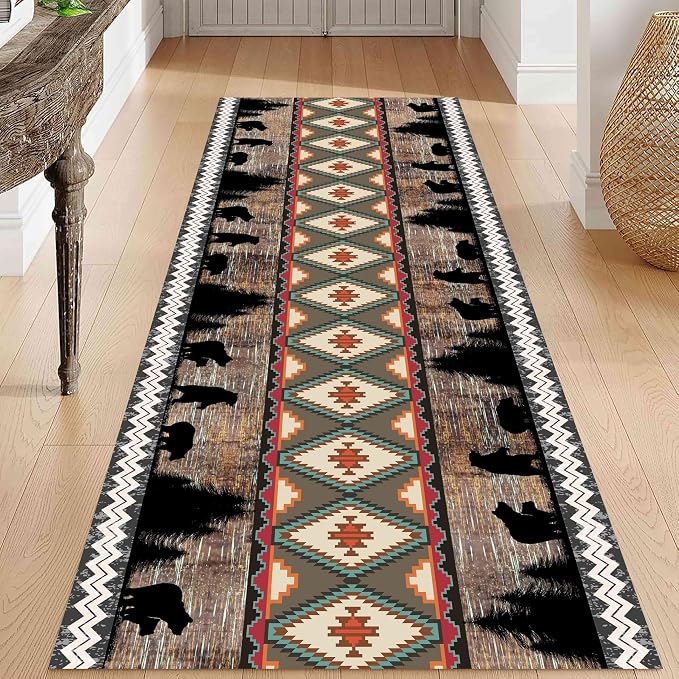 Southwestern Runner Rug, Rustic Lodge Aztec Country Bear Decorative Runner Rug by Unknown