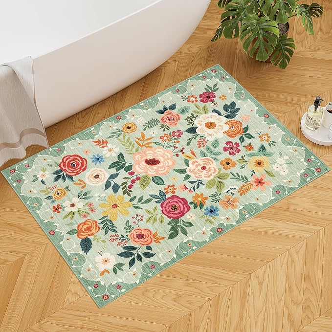 DUKINO 2x3 Rugs for Entryway, Floral Indoor Washable Front Door Mat, Non Slip - Image 4