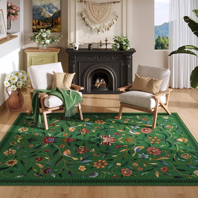 Vintage Medallion Floral 5x7 Area Rugs, Machine Washable Non-Slip, Low Pile - Image 2