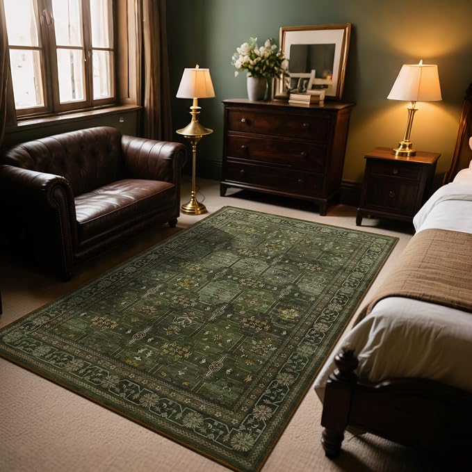4x6 Area Rug for Bedroom Machine Washable, Non Slip Vintage Floral Kitchen Rugs - Image 3