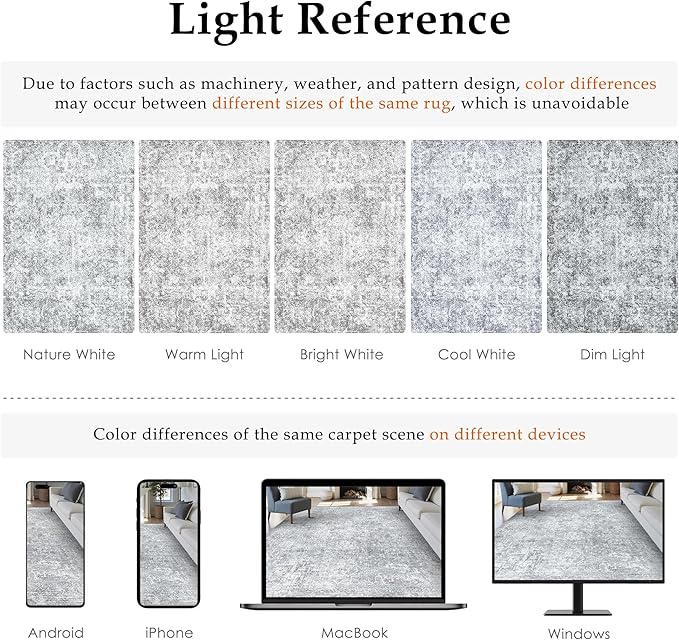 2x8 Runner Rug Washable Vintage Indoor Hallway Carpet Non Slip Grey Bedroom Low - Image 2