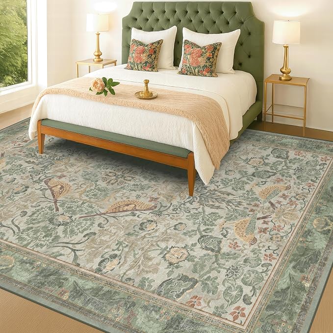 Washable Floral Bird Rugs for Living Room - Image 3