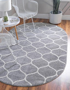Rugs.com Lattice Frieze Collection Rug – 8' x 10' Oval Light Gray Medium Rug by Rugscom