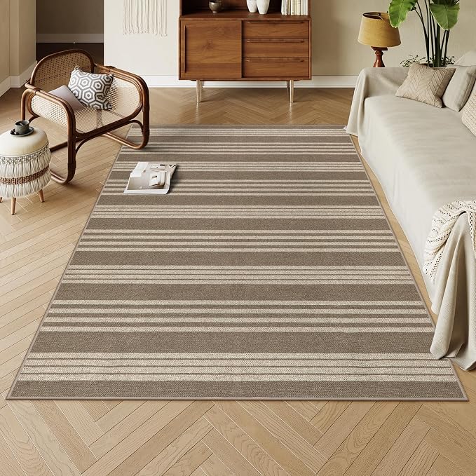Lahome Striped Non Shed Easy Jute Rug, 5x7 Large Living Dining Room Rug - Image 3