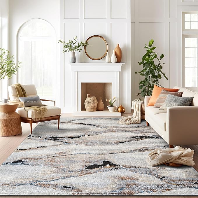 Rugshop Contemporary Gray Striated Area Rug Durable, Kid & Pet Friendly 7' 10" by Rugshop