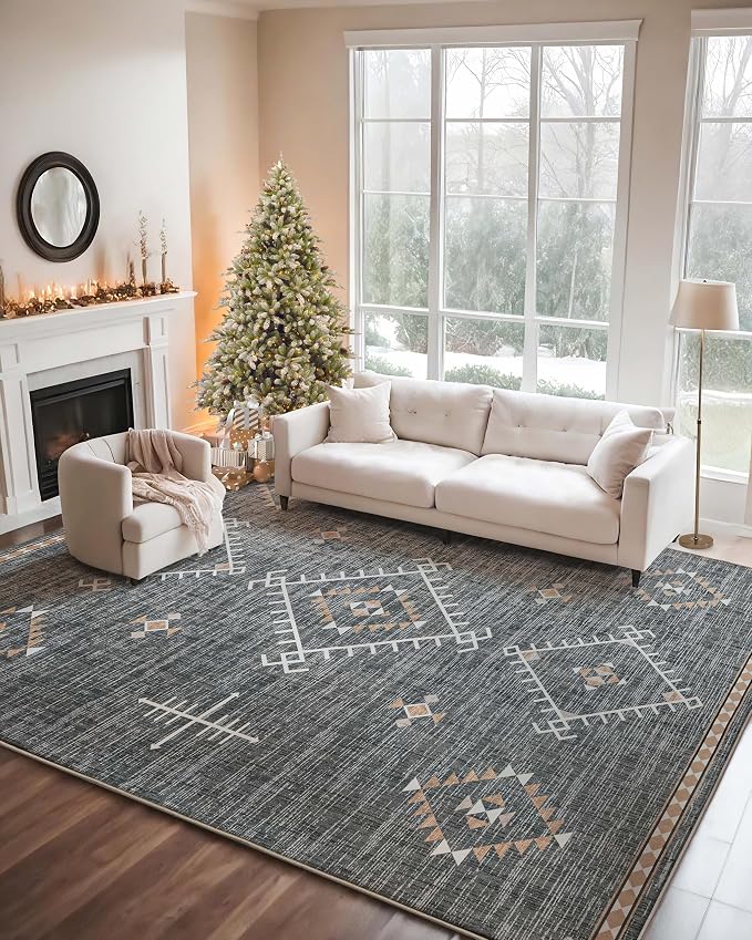 ILANGO Area Rug 9'x12' for Living Room Bedroom Washable Moroccan Boho Rugs for - Image 2