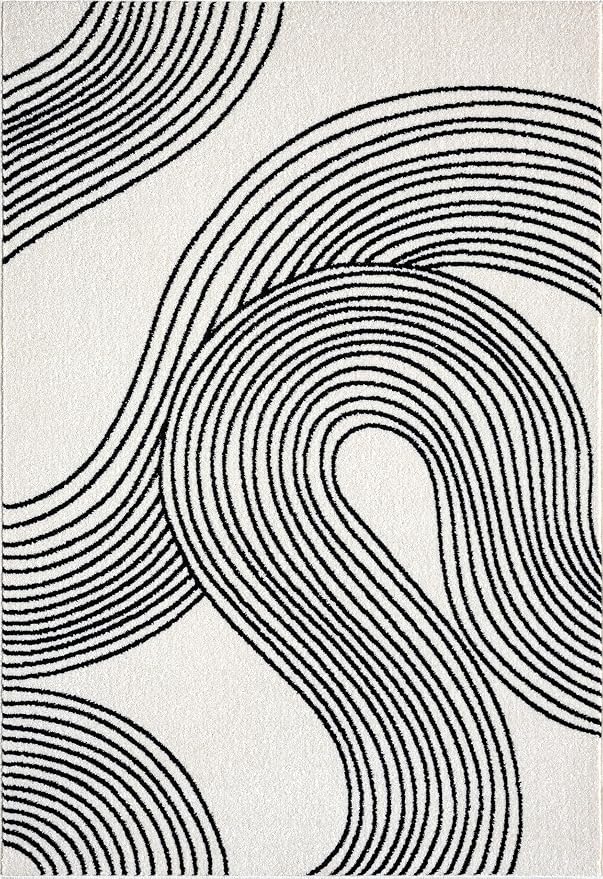 Abani Nuevo Beige Black Swirls Modern Area Rug 6' x 9' - Image 3