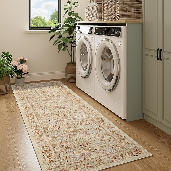 DUKINO 2x6 Runner Rug for Hallway, Washable Vintage Floral Kitchen Rug - Image 9