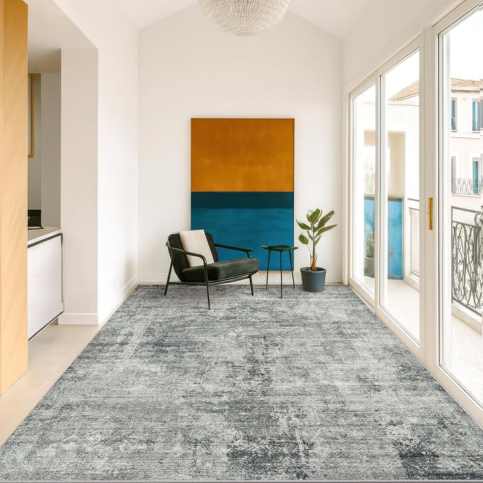 Vintage Dark Blue Rugs for Bedroom by HazoHaus