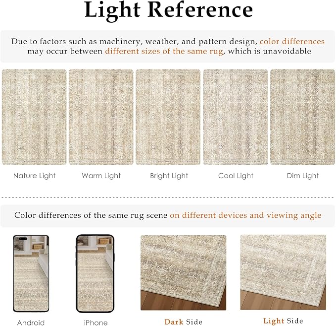 HUGEAR 8x10 Washable Area Rug Beige Vintage Neutral Living Room Rug Large Soft - Image 7