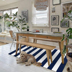 KOZYFLY Striped Outdoor Rug 3x5 Ft Front Door Rug Navy and White Hand Woven - Image 3