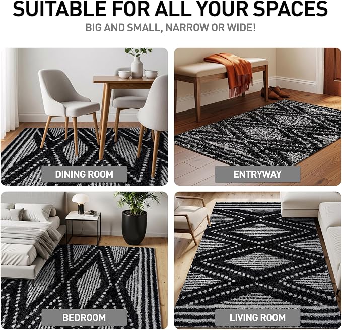 Rugshop Geometric Shag Area Rug Anthracite Dark Gray and White 5' x 7' Great - Image 4