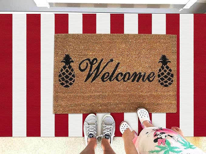 KOZYFLY Red White Striped Outdoor Rug 3x5 Ft Woven Christmas Area Rug Washable - Image 2