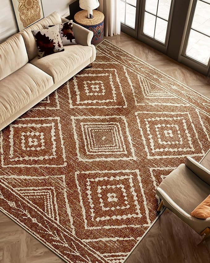 Area Rug 7x9 Rug Machine Washable Non-Slip Low Pile Print Pattern Western Rug - Image 2
